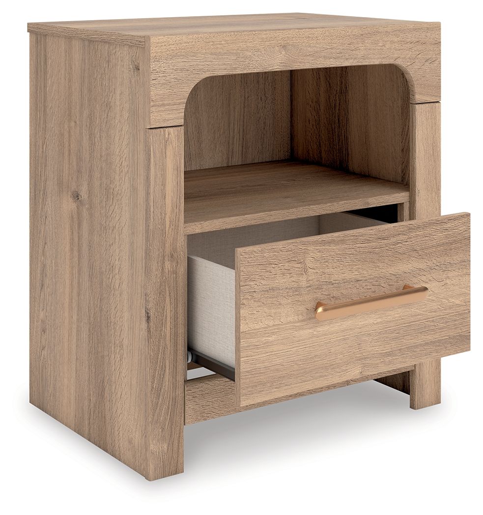 Kinlanni - One Drawer Night Stand - Tan - Hornell Furniture Outlet