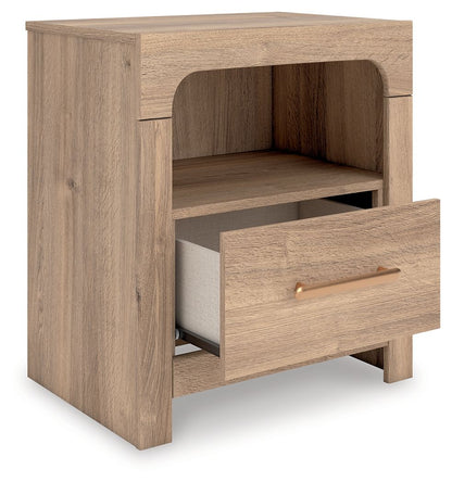 Kinlanni - One Drawer Night Stand - Tan - Hornell Furniture Outlet
