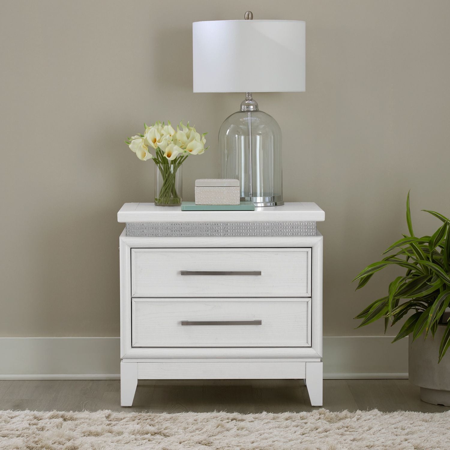 Reflections - Nightstand With Lights and Charging Station - White - Hornell Furniture Outlet