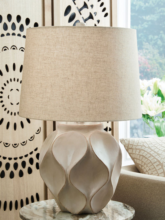 Edselham - Distressed Cream - Paper Table Lamp - Hornell Furniture Outlet