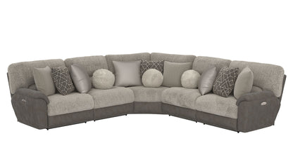 Rendezvous - 5 Piece Modular Sectional With 3 Reclining Seats & Castered Cocktail Ottoman - Umber - Hornell Furniture Outlet