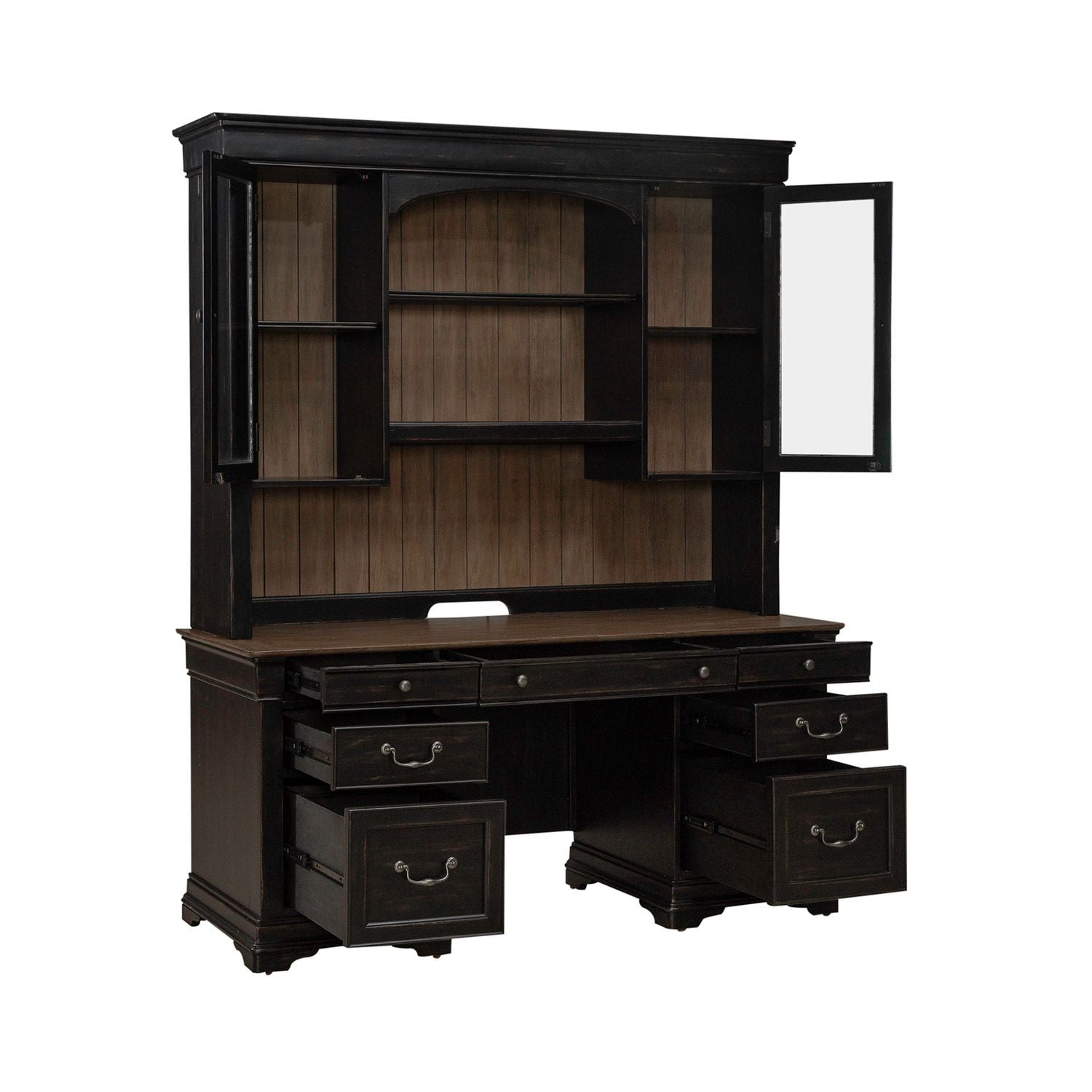Meritage - Credenza & Hutch - Black - Hornell Furniture Outlet