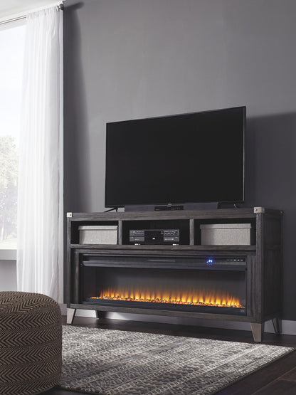 Todoe - Gray - 2 Pc. - 65" TV Stand with Wide Fireplace Insert - Hornell Furniture Outlet