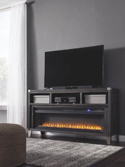 Todoe - Gray - 2 Pc. - 65" TV Stand with Wide Fireplace Insert - Hornell Furniture Outlet
