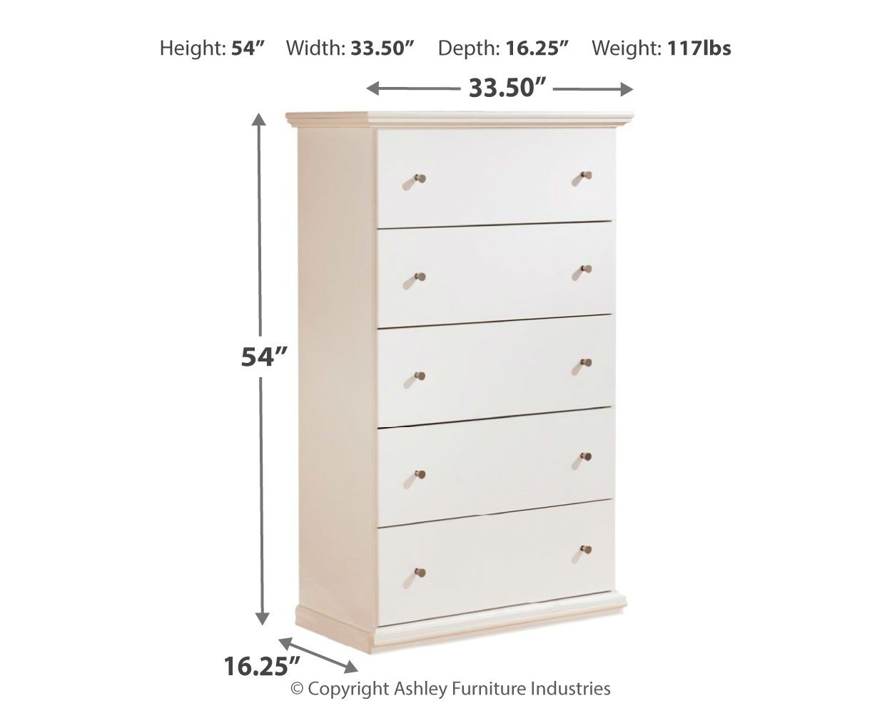 Bostwick Shoals - White - Five Drawer Chest - Hornell Furniture Outlet