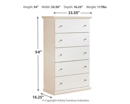 Bostwick Shoals - White - Five Drawer Chest - Hornell Furniture Outlet