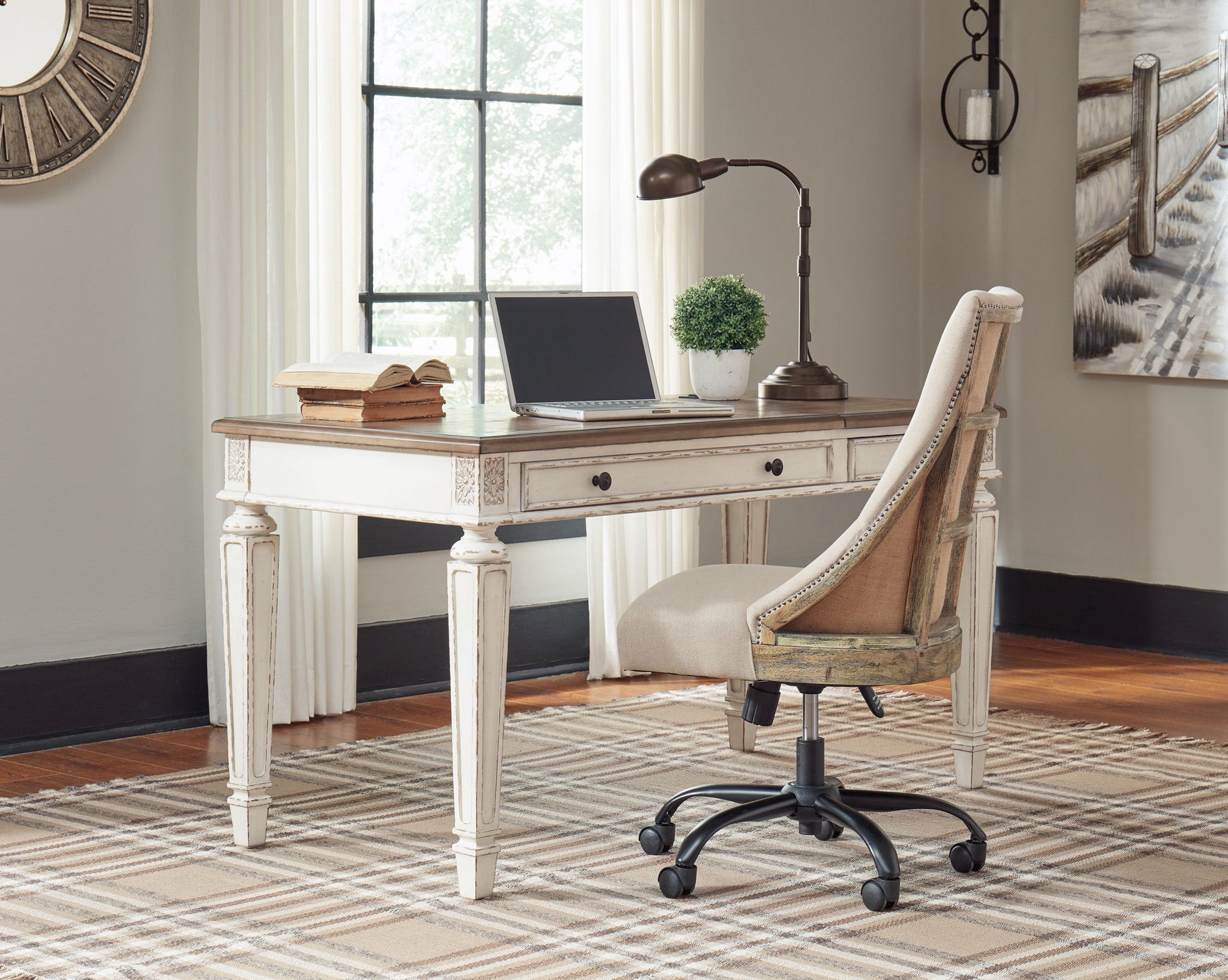 Realyn - Home Office Lift Top Desk - White / Brown - Hornell Furniture Outlet