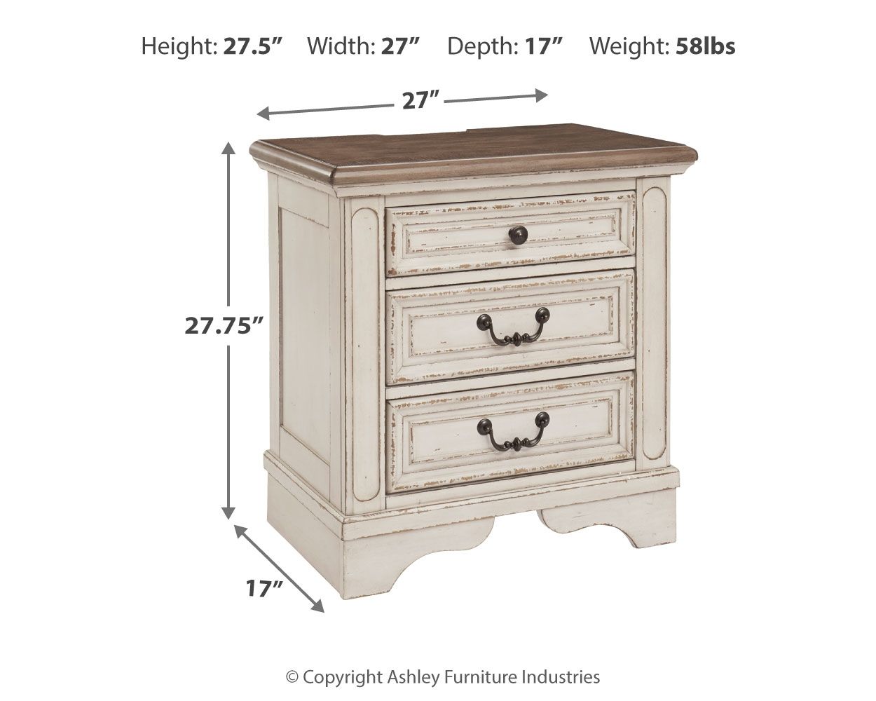 Realyn - Three Drawer Night Stand - White / Brown / Beige - Hornell Furniture Outlet