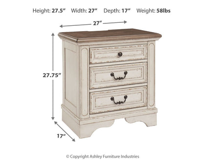 Realyn - Three Drawer Night Stand - White / Brown / Beige - Hornell Furniture Outlet