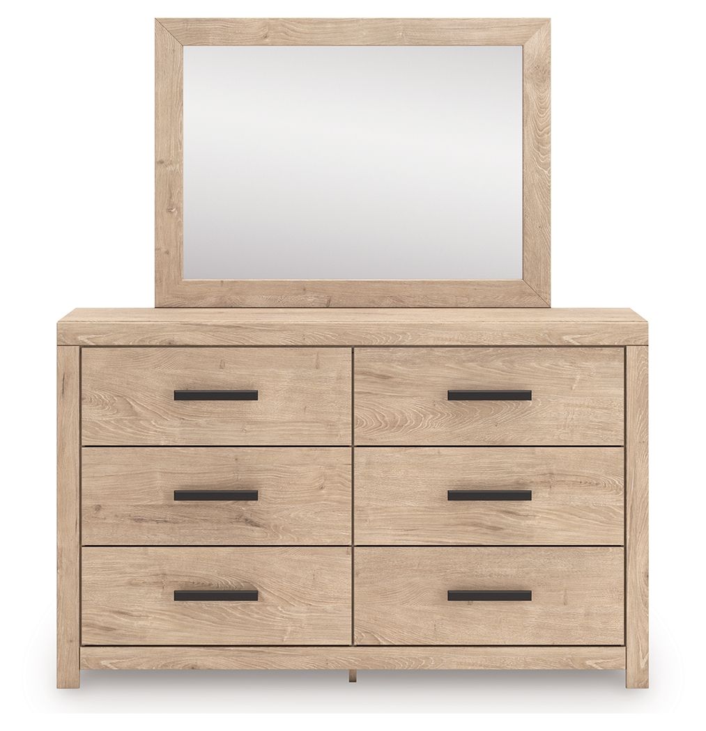 Sanginlane - Tan - Dresser and Mirror - Hornell Furniture Outlet