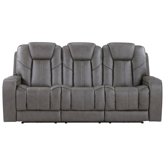 Daniel - Triple Power Leather Theater Sofa - Gray - Hornell Furniture Outlet