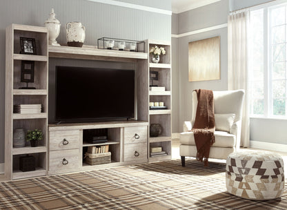 Willowton - Whitewash - 4 - Piece Entertainment Center - Hornell Furniture Outlet