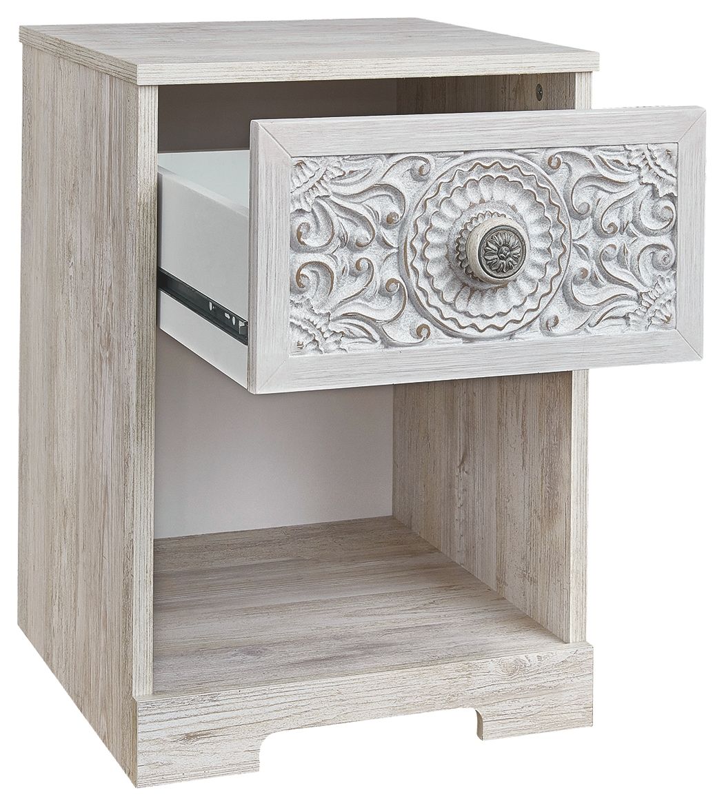 Paxberry - Whitewash - One Drawer Night Stand - Hornell Furniture Outlet
