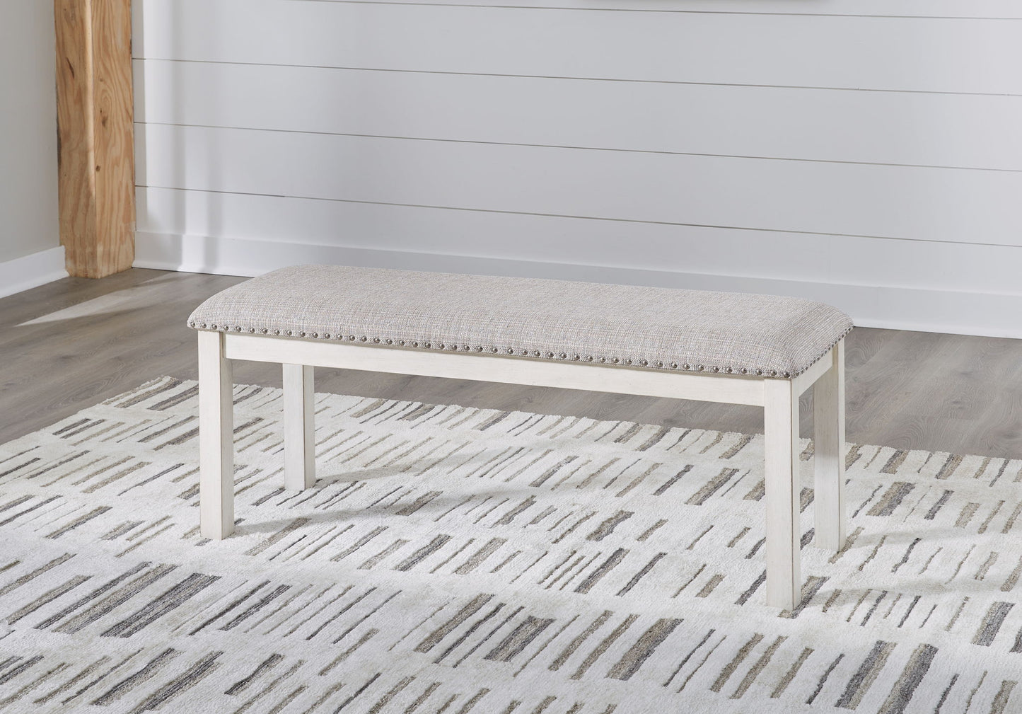 Robbinsdale - Antique White - Large Upholstered Dining Room Bench - Hornell Furniture Outlet