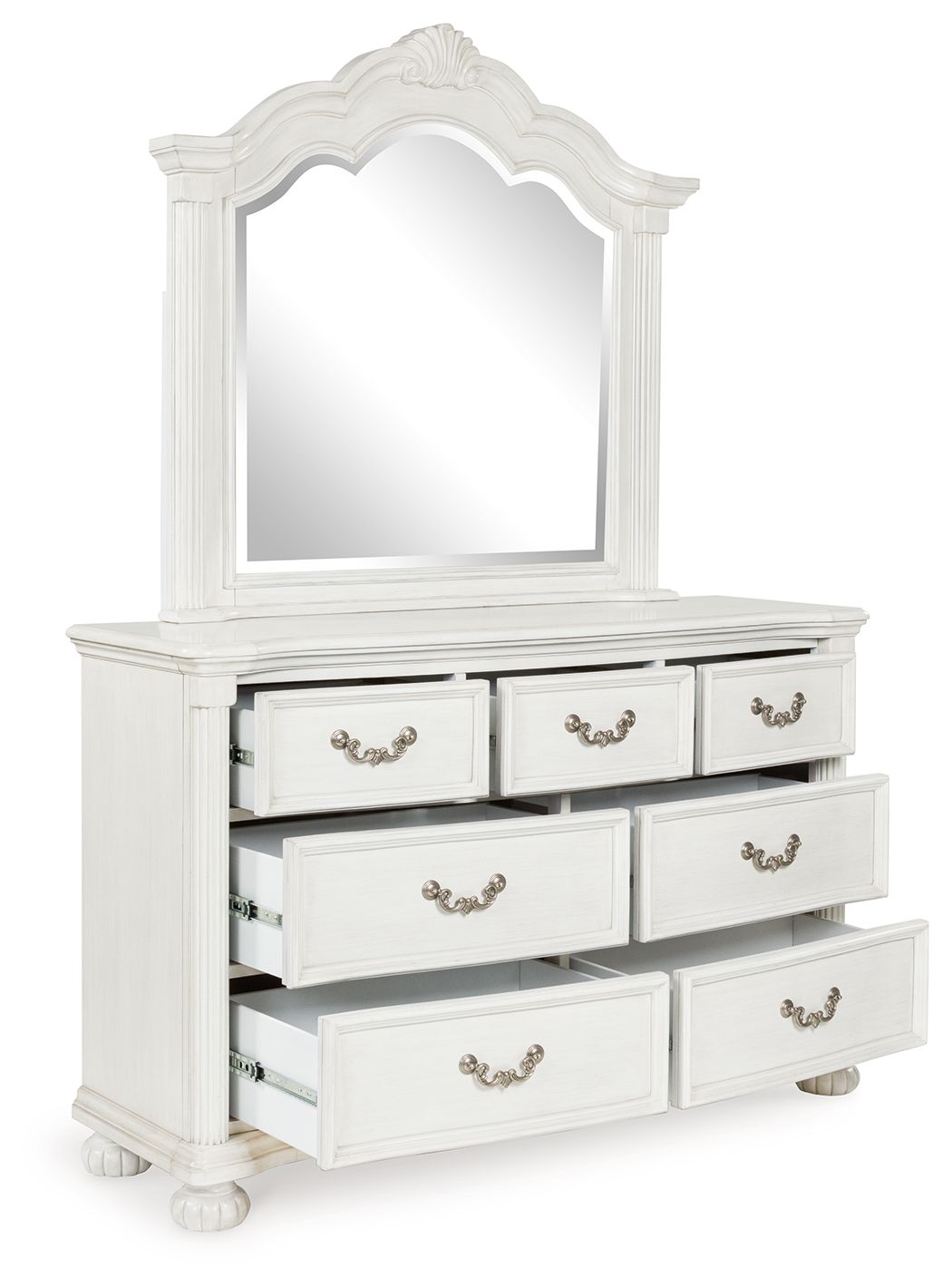 Montelaine - Antique White - Dresser And Mirror - Hornell Furniture Outlet