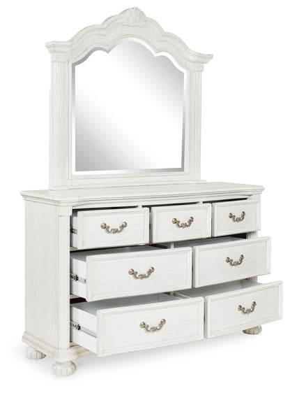 Montelaine - Antique White - Dresser And Mirror - Hornell Furniture Outlet
