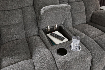 Foreside - Charcoal - Dbl Reclining Loveseat with Console - Hornell Furniture Outlet
