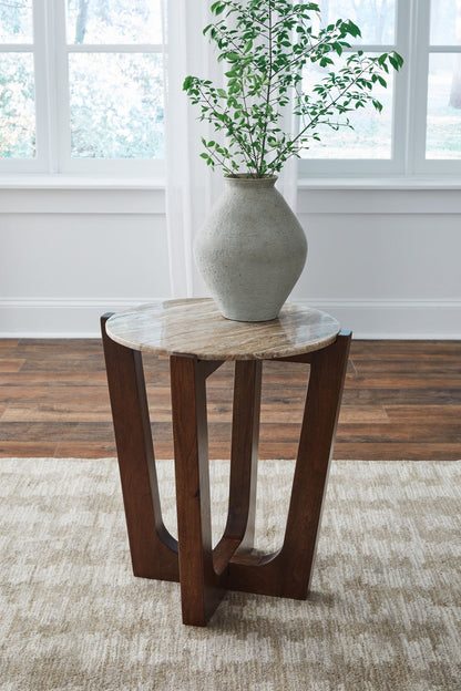 Tanidore - Warm Brown - Round End Table - Hornell Furniture Outlet