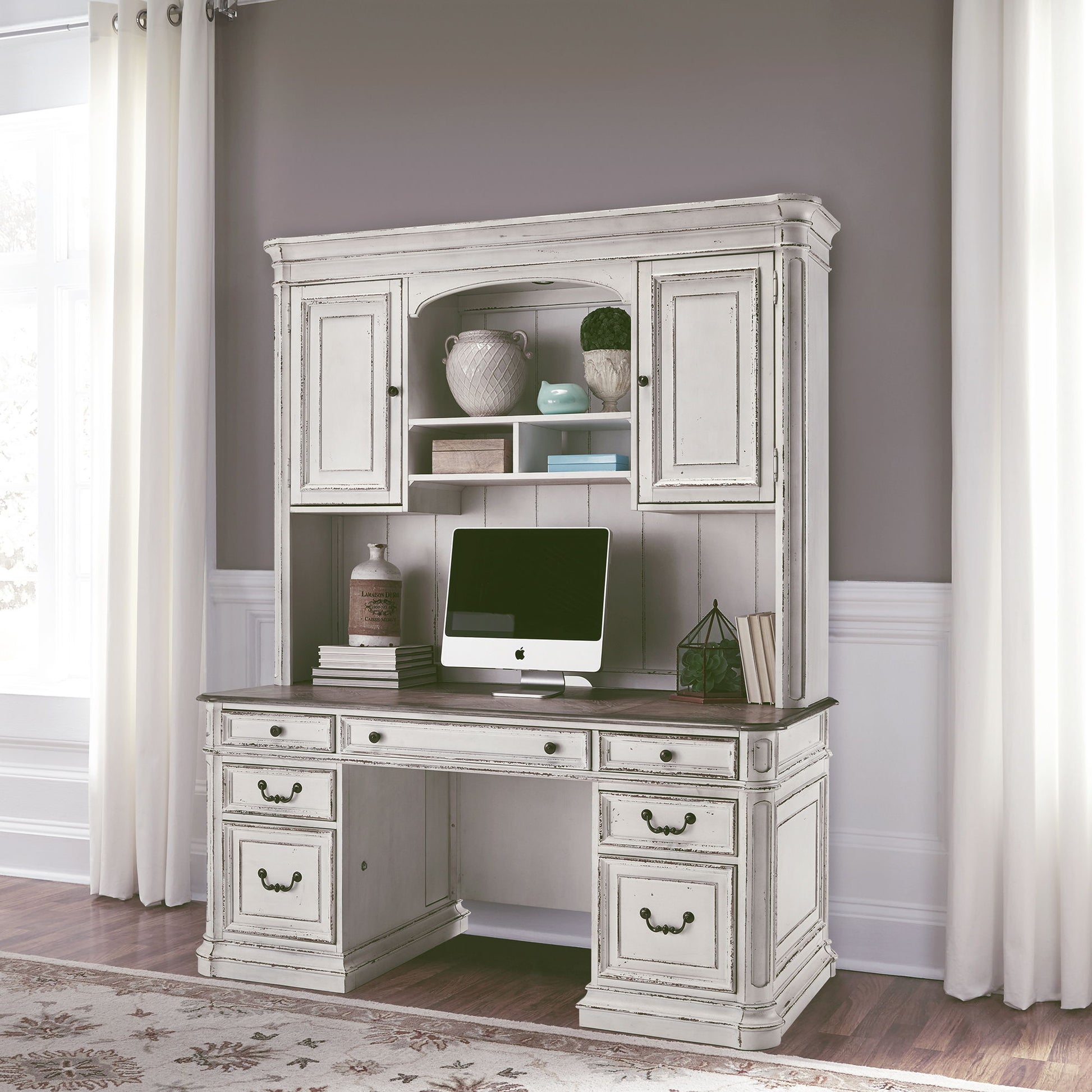 Magnolia Manor - Jr Executive Credenza Hutch - White - Hornell Furniture Outlet