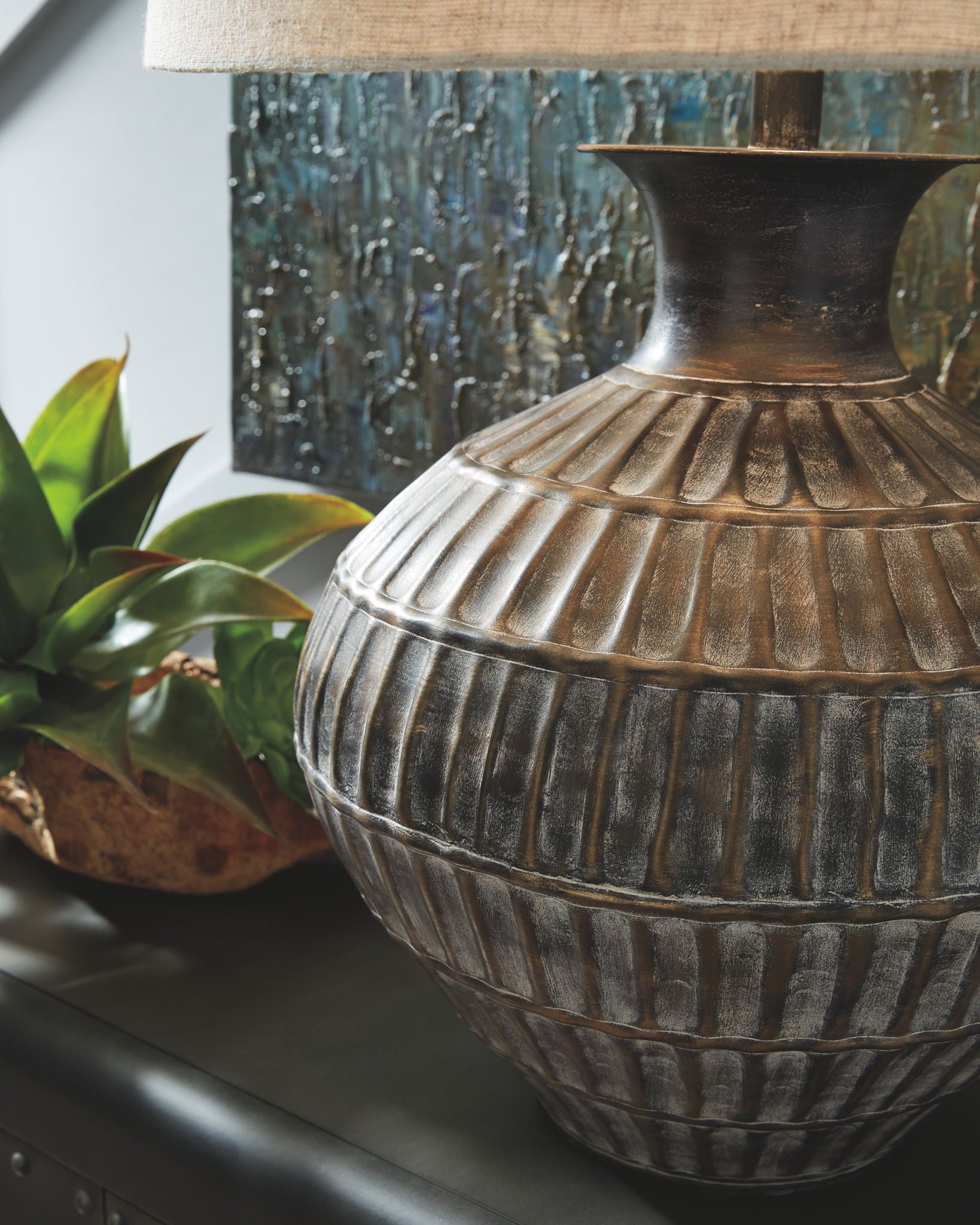 Magan - Antique Bronze Finish - Metal Table Lamp - Hornell Furniture Outlet