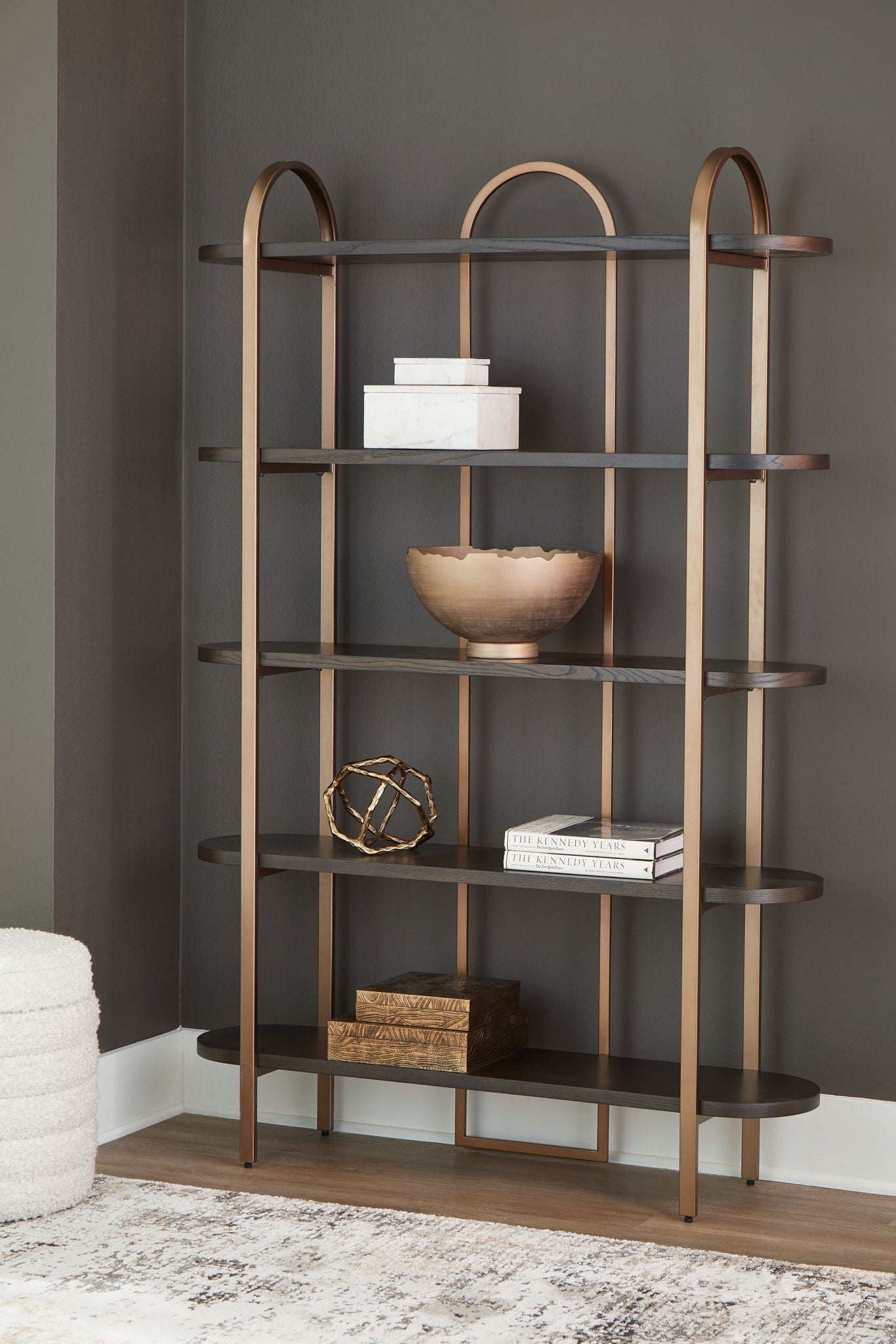 Brentmour - Brown / Gold Finish - Bookcase - Hornell Furniture Outlet