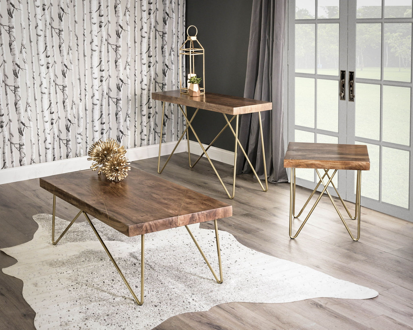 Walter - Brass Inlay Cocktail Table - Brown - Hornell Furniture Outlet