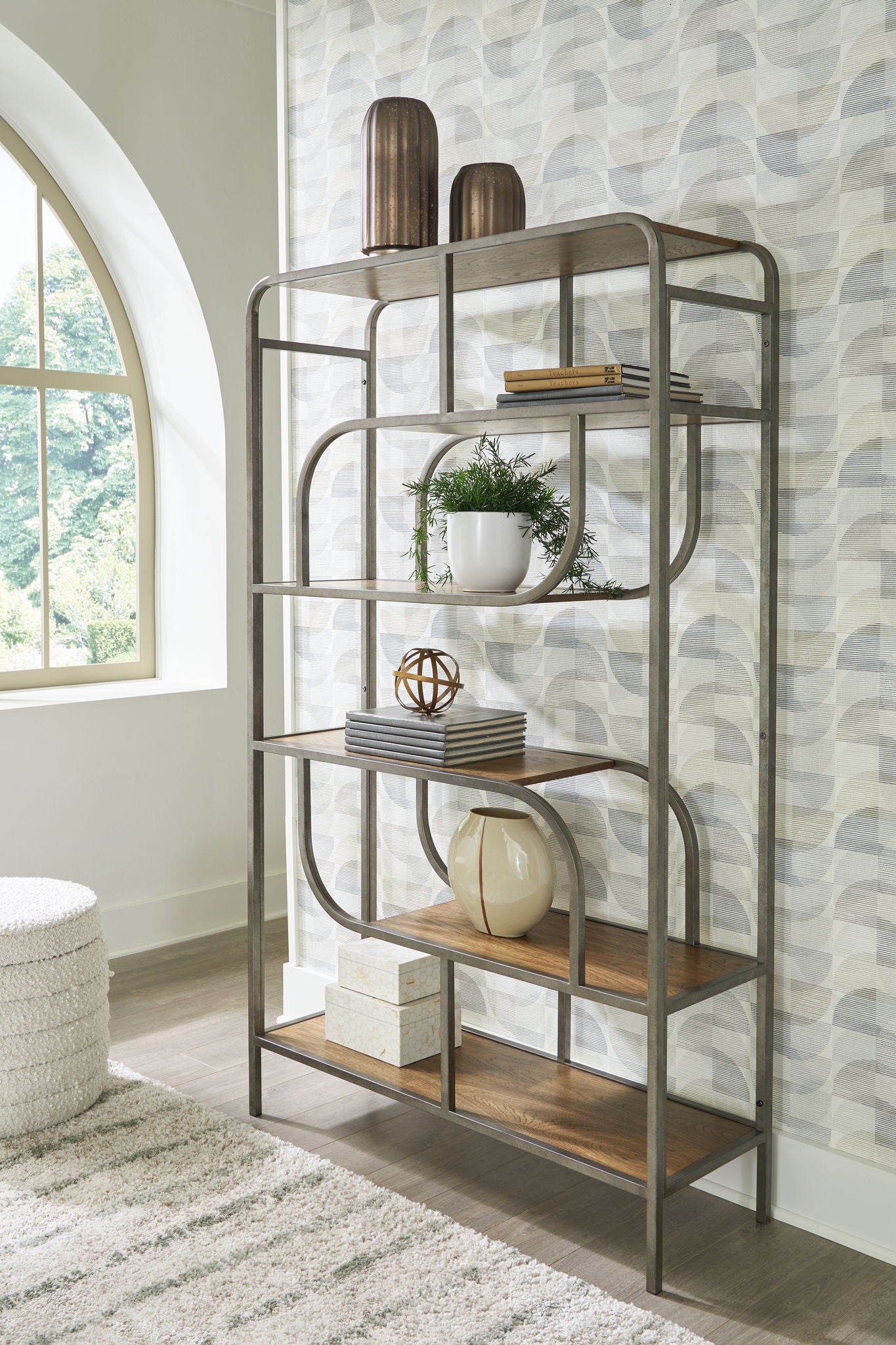 Jaddon - Brown / Antique Silver - Bookcase - Hornell Furniture Outlet