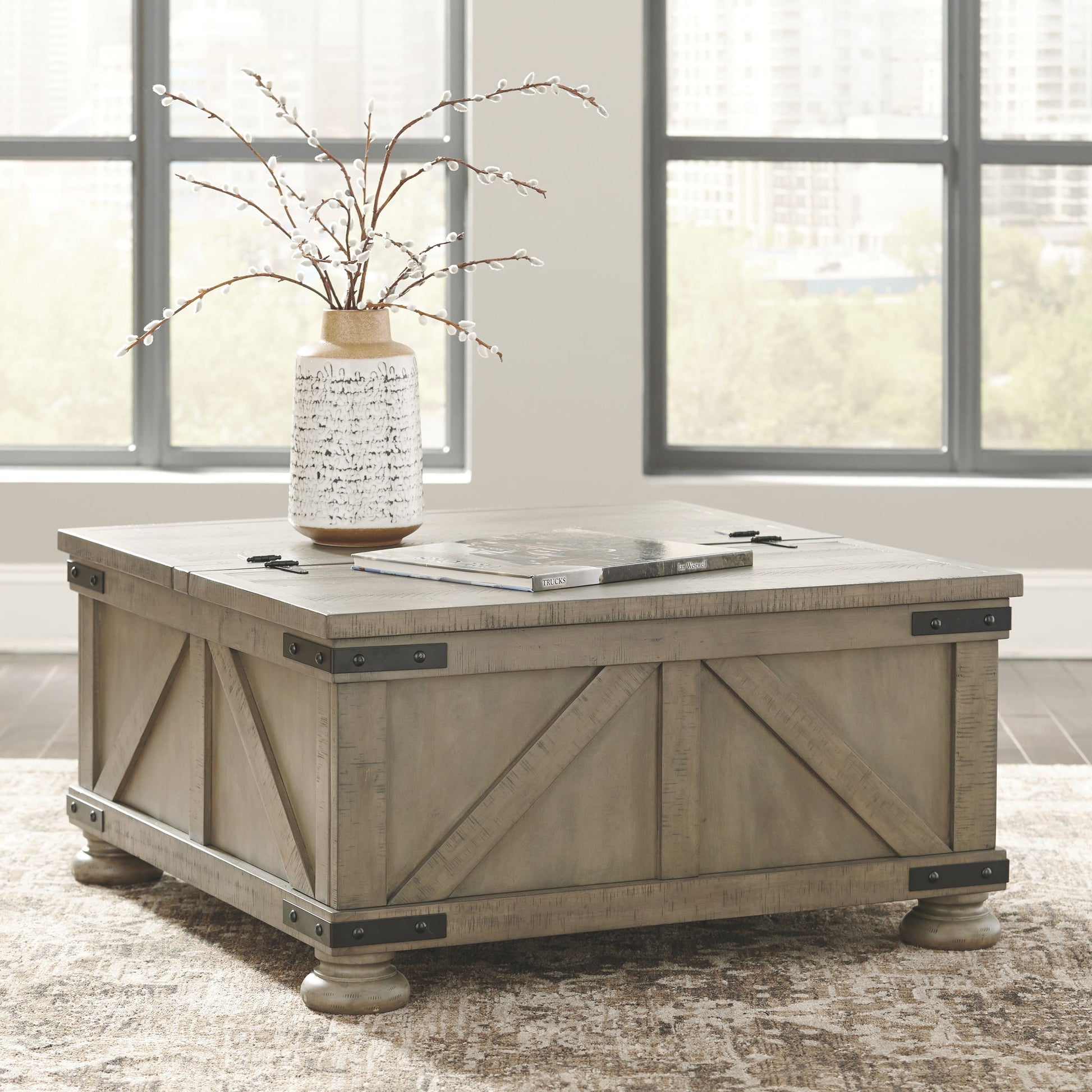 Aldwin - Gray - Cocktail Table With Storage - Square - Hornell Furniture Outlet