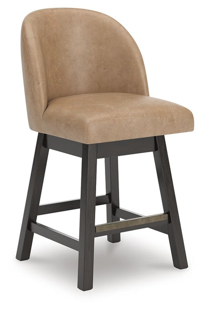 Neymorton - Upholstered Swivel Faux Leather Barstool (Set of 2) - Dark Grayish Brown - Hornell Furniture Outlet