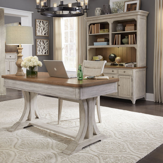 Farmhouse Reimagined - 3 Piece Home Office Set (Desk & Hutch) - White - Hornell Furniture Outlet