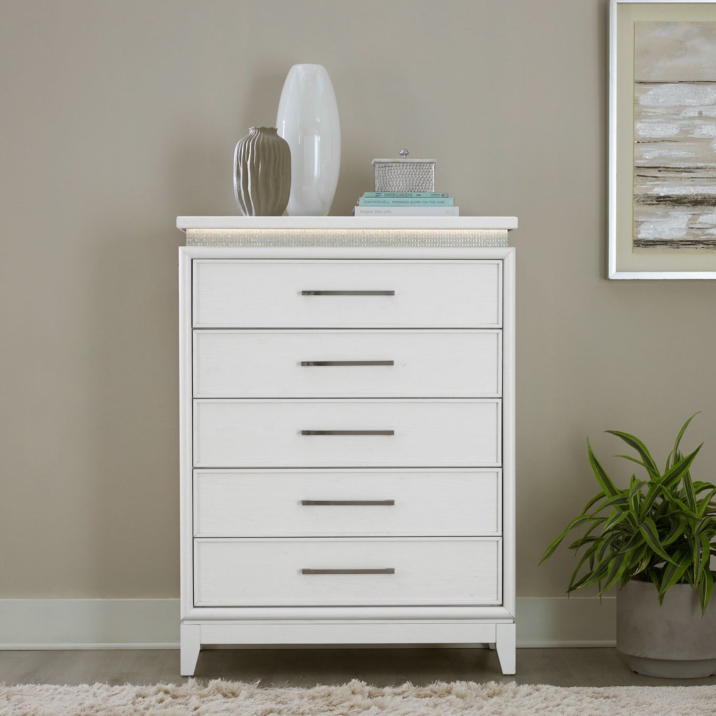 Reflections - 5 Drawer Chest With Lights - White - Hornell Furniture Outlet