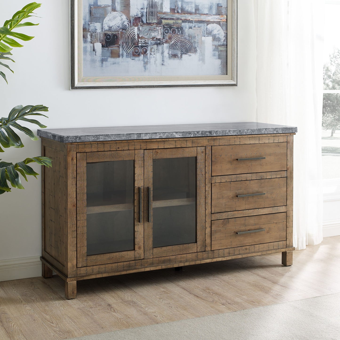 Grayson - Gray Marble Server - Light Brown - Hornell Furniture Outlet