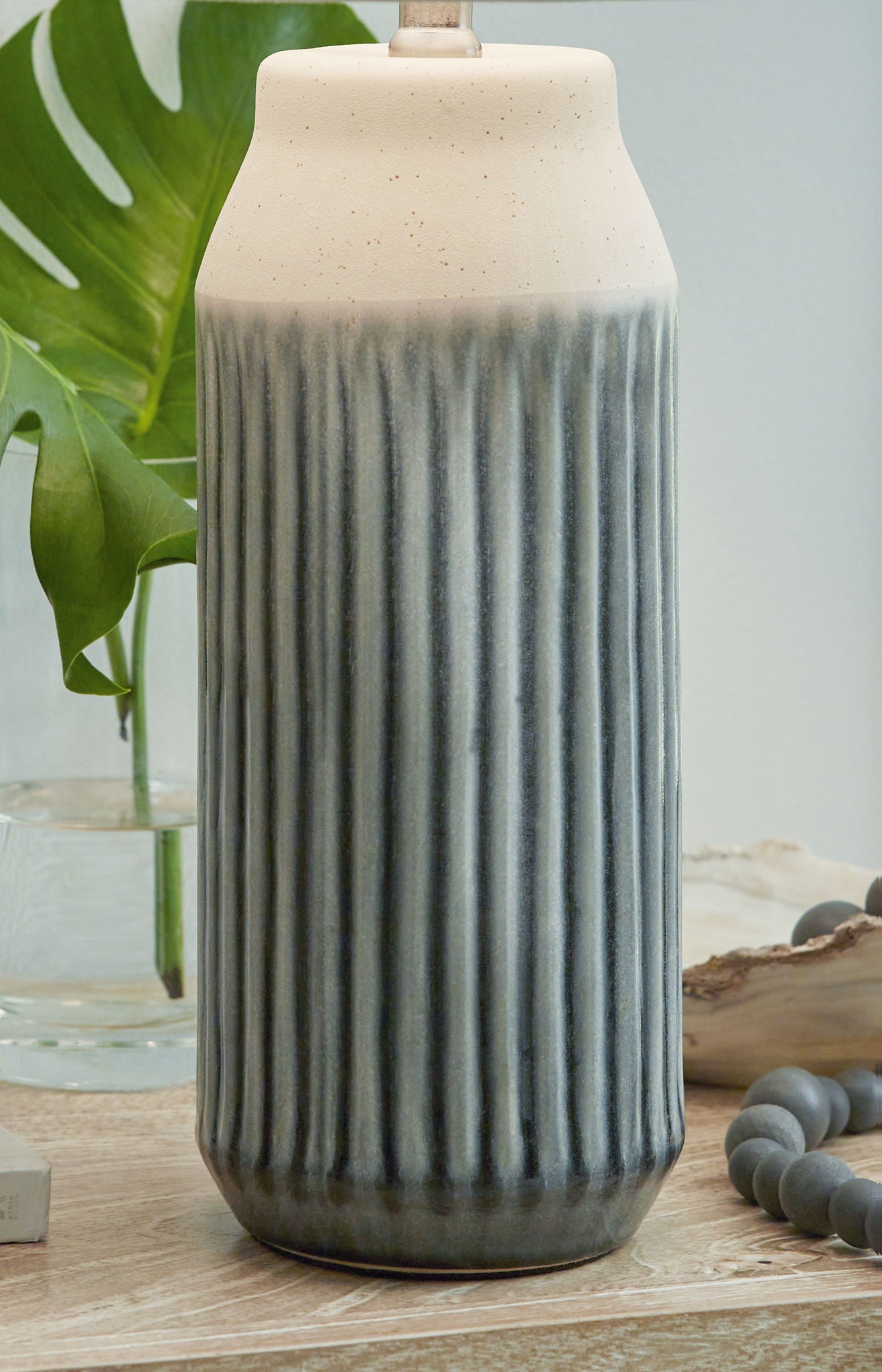 Afener - Blue / Beige - Ceramic Table Lamp (Set of 2) - Hornell Furniture Outlet
