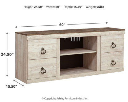 Willowton - Whitewash - 2 Pc. - TV Stand with Faux Firebrick Fireplace Insert - Hornell Furniture Outlet