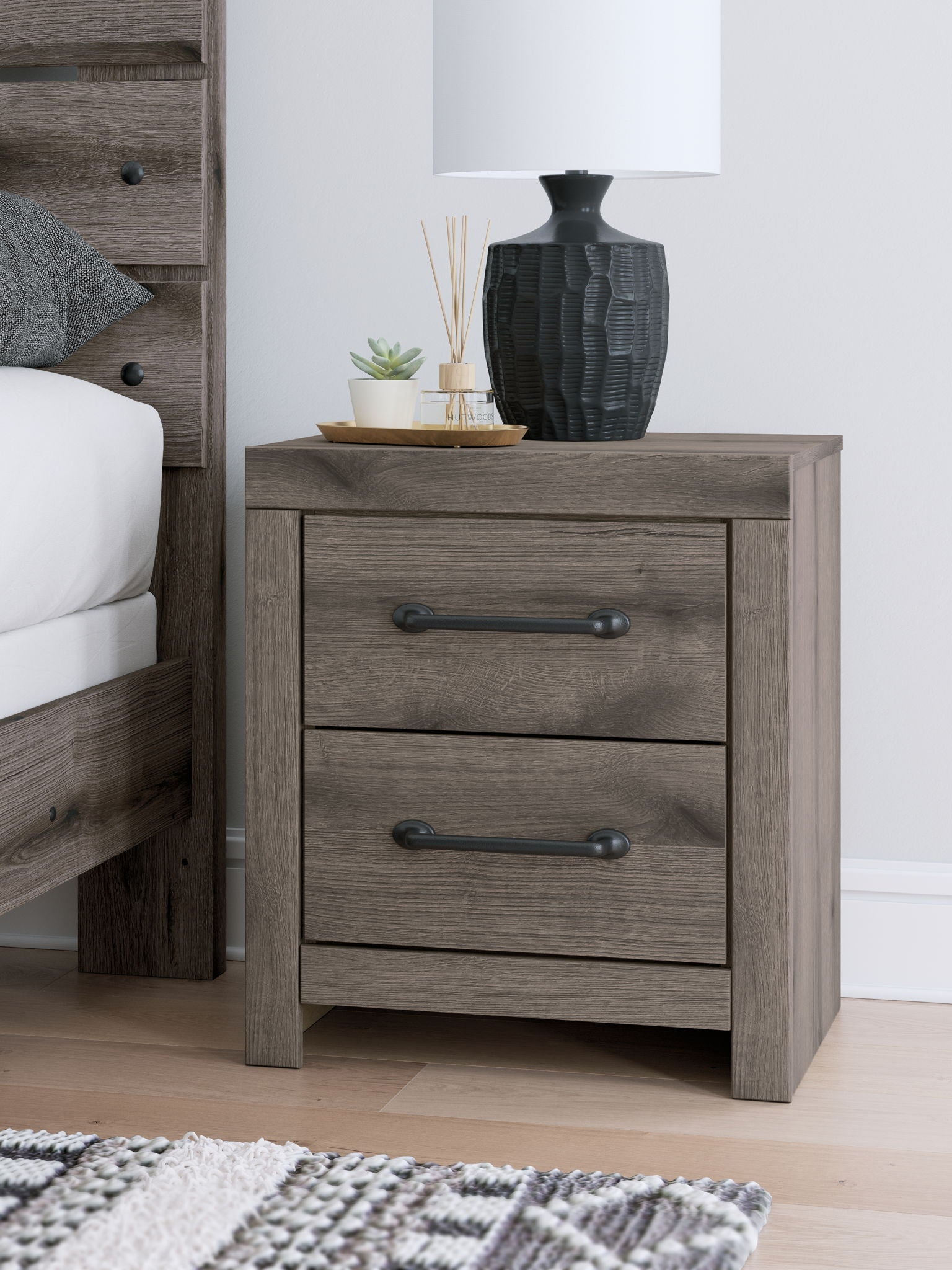 Graystorm - Brown Gray - Two Drawer Night Stand - Hornell Furniture Outlet