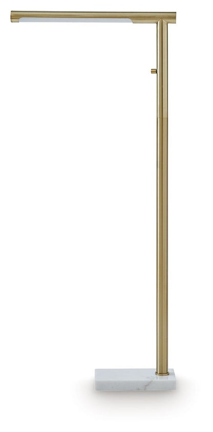 Santiford - Metal Floor Lamp - Gold Finish / White - Hornell Furniture Outlet