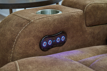 Wolfridge - Brindle - Power Reclining Loveseat With Console /Adj Hdrst - Hornell Furniture Outlet