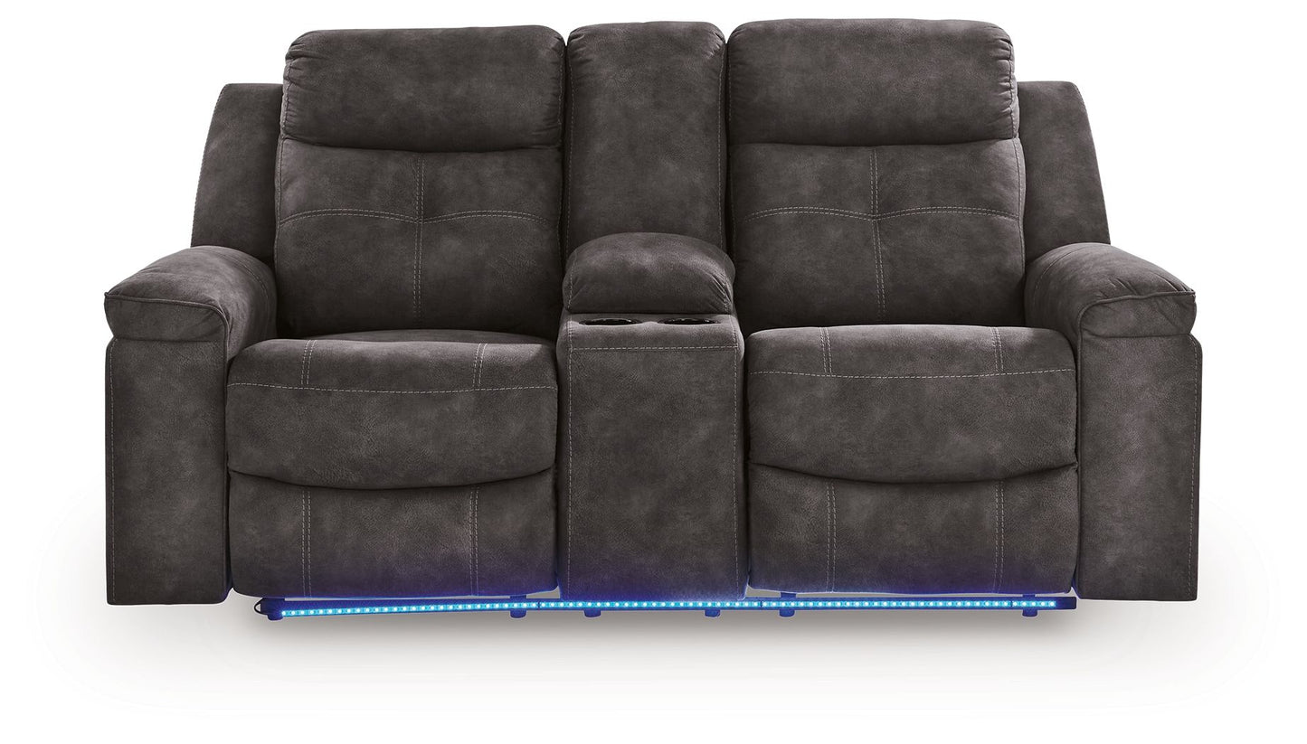 Brysonview - Double Reclining Loveseat With Console - Charcoal - Hornell Furniture Outlet