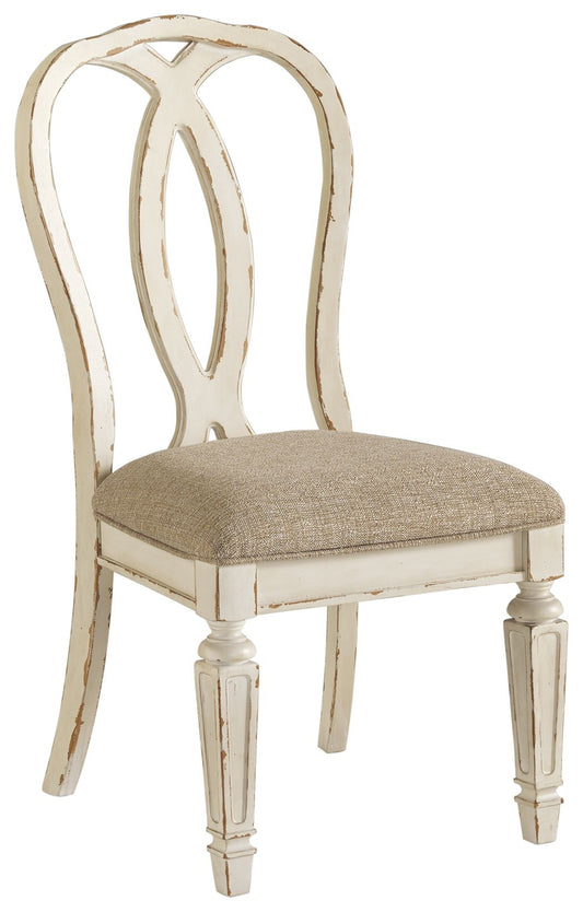 Realyn - Chipped White - Dining UPH Side Chair (Set of 2) - Ribbonback - Hornell Furniture Outlet