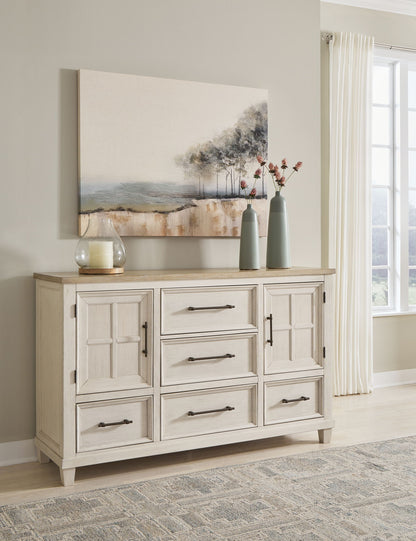 Shaybrock - Antique White / Brown - Dresser - Hornell Furniture Outlet