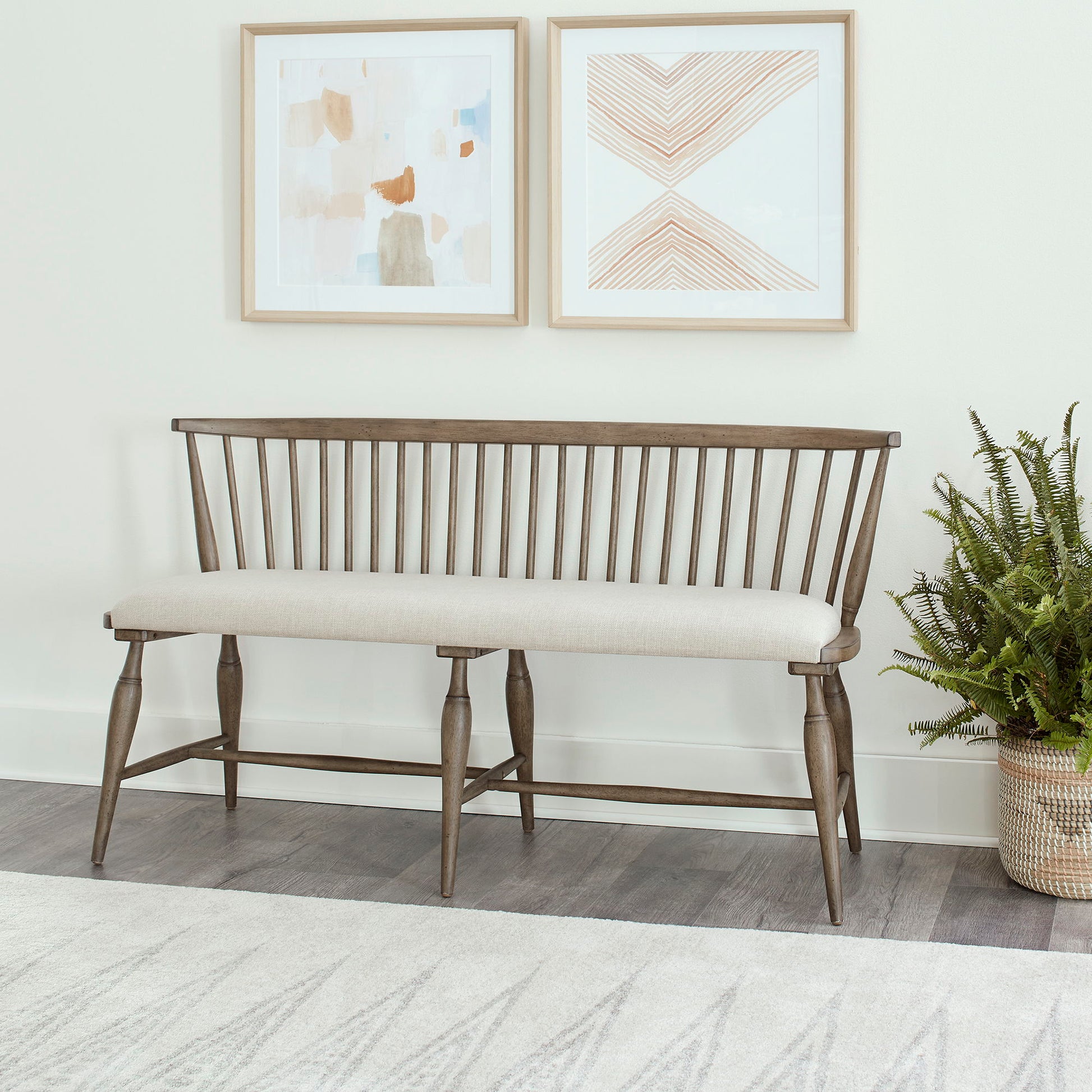 Americana Farmhouse - Upholstered Seat Windsor Bench (RTA) - Light Brown - Hornell Furniture Outlet
