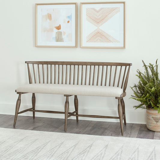 Americana Farmhouse - Upholstered Seat Windsor Bench (RTA) - Light Brown - Hornell Furniture Outlet