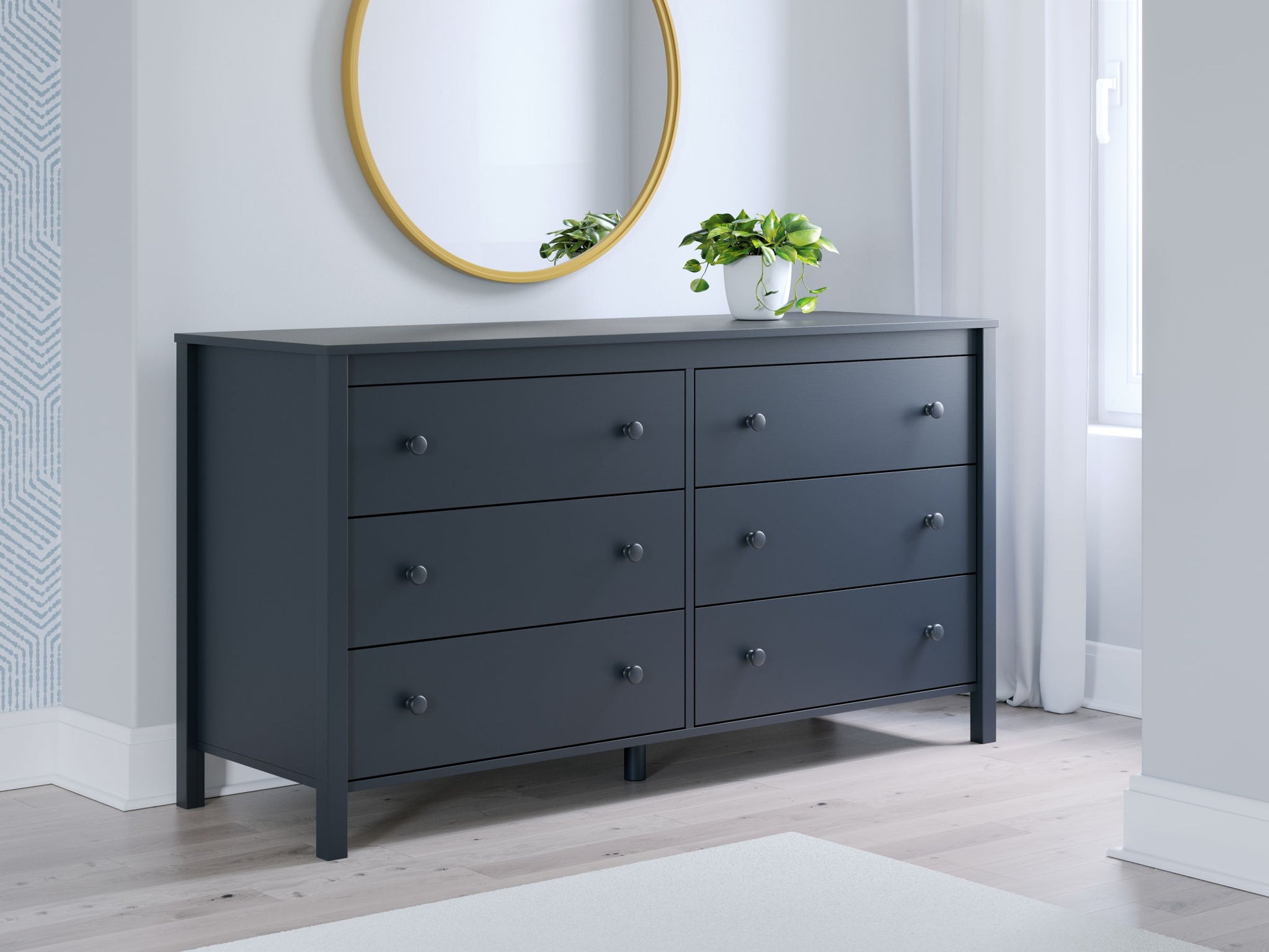 Simmenfort - Navy Blue - Six Drawer Dresser - Hornell Furniture Outlet