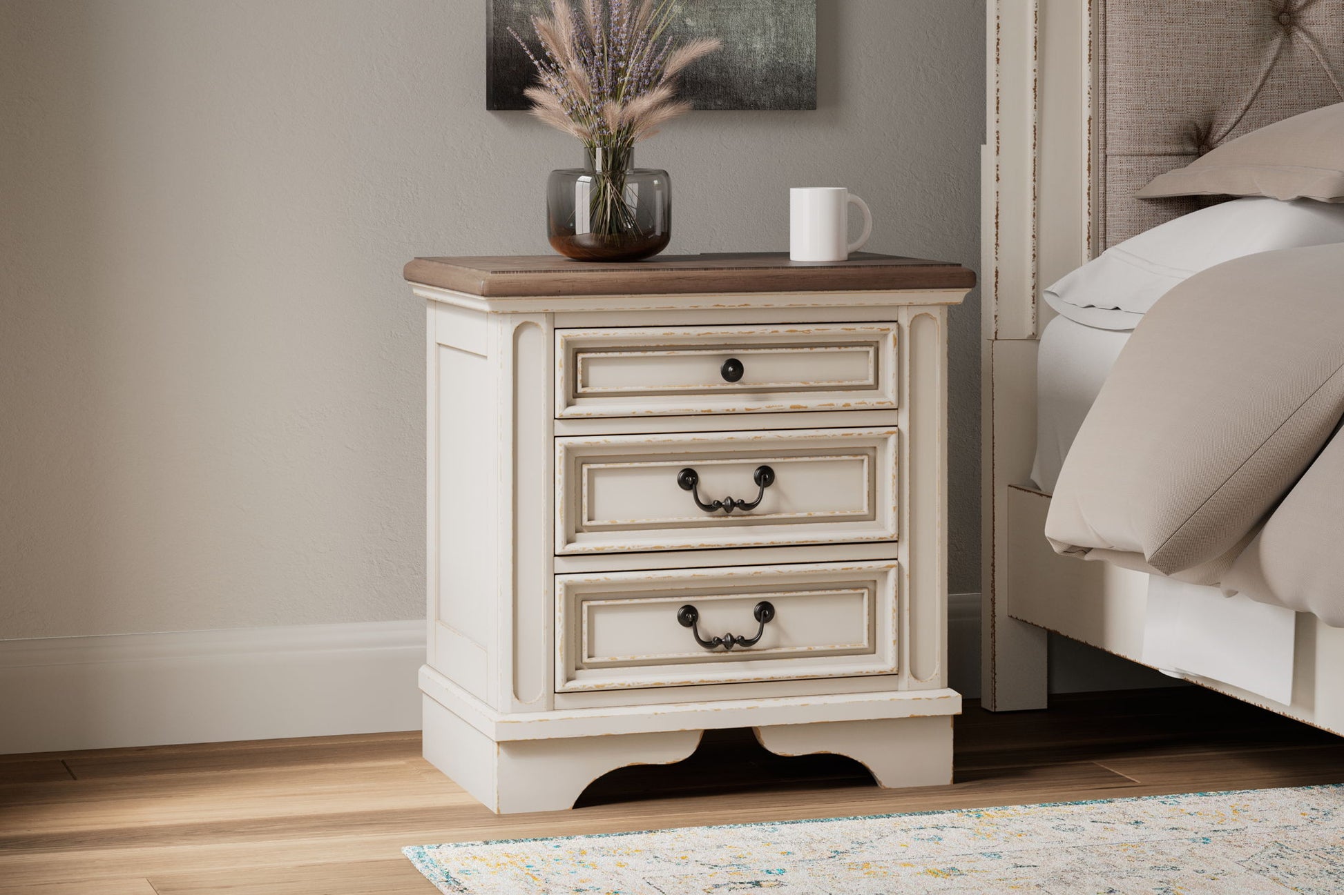 Realyn - White / Brown / Beige - Three Drawer Night Stand - Hornell Furniture Outlet