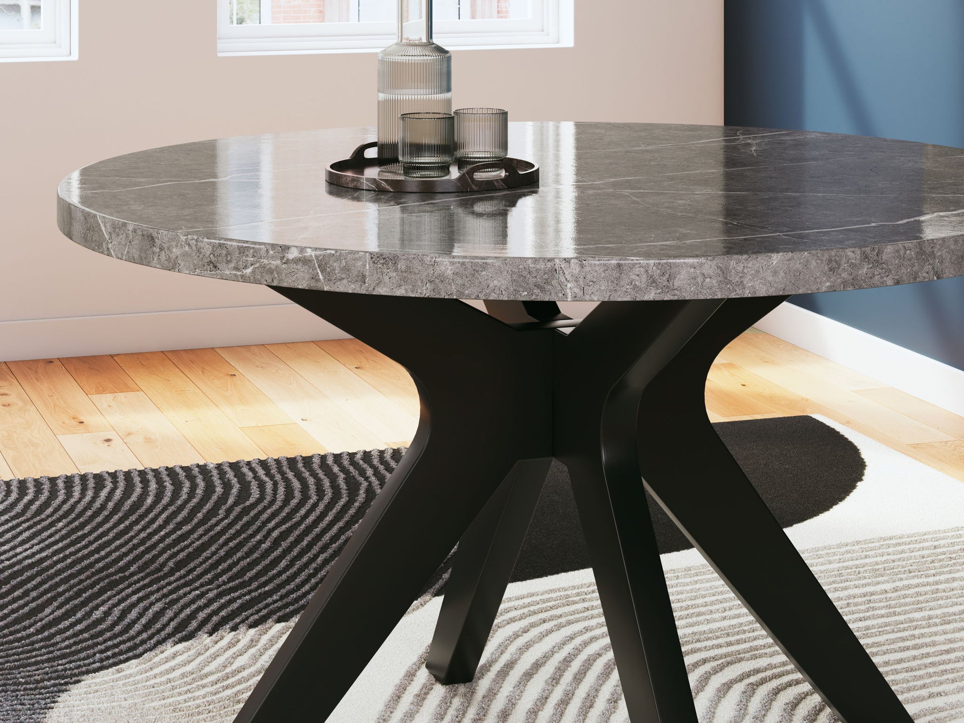 Glinari - Taupe / Black - Round Dining Room Table - Hornell Furniture Outlet
