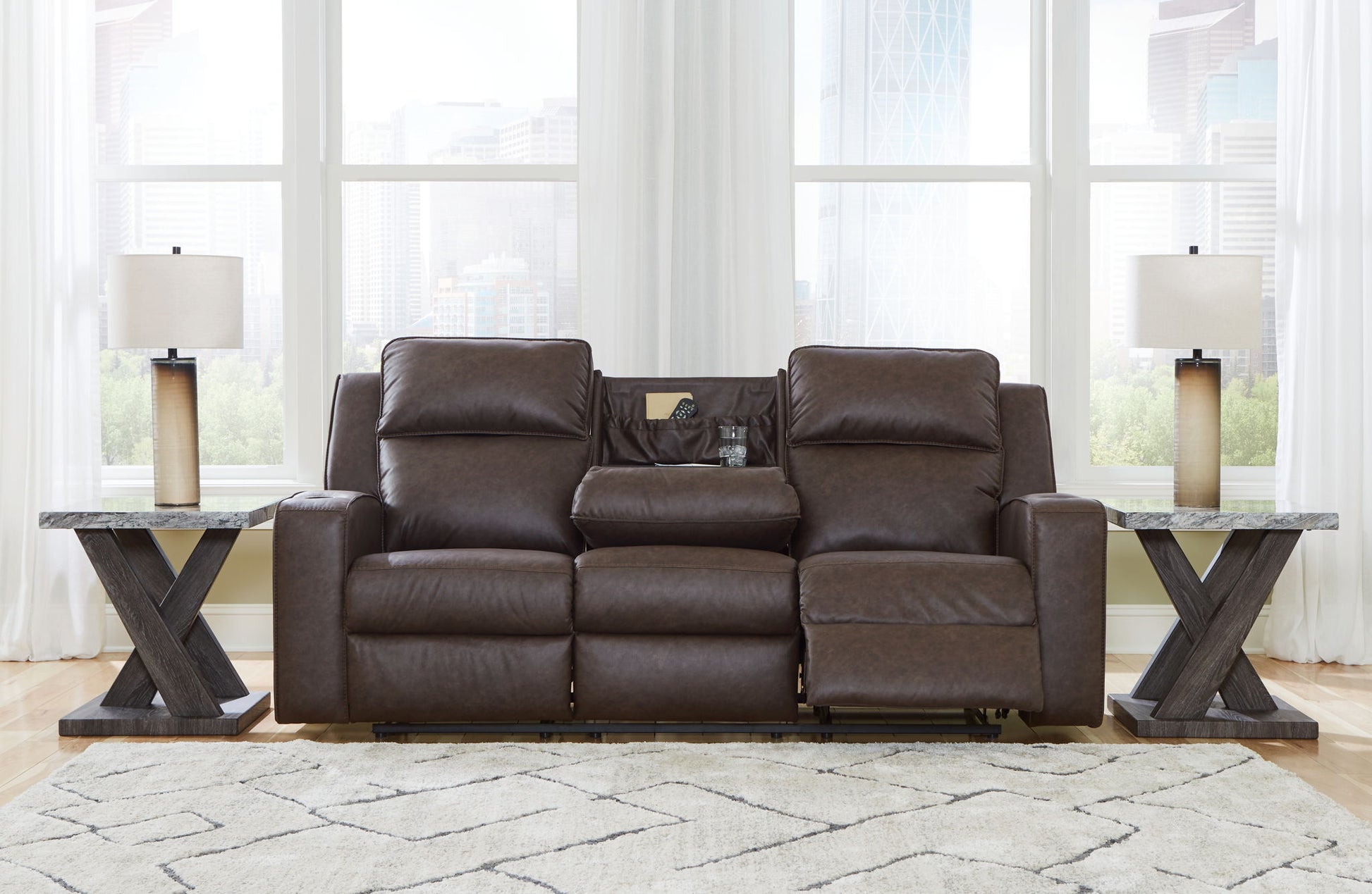 Lavenhorne - Granite - Rec Sofa W/Drop Down Table - Hornell Furniture Outlet