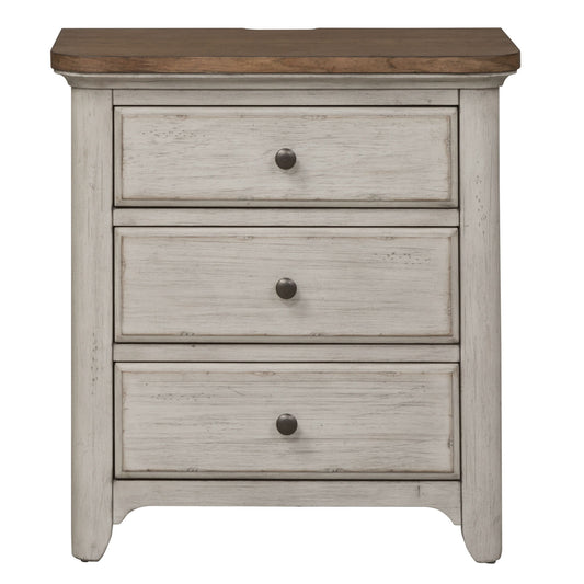 Farmhouse Reimagined - 3 Drawer Nightstand With Charging Station - White - Hornell Furniture Outlet