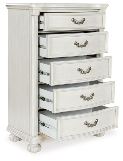 Montelaine - Antique White - Five Drawer Chest - Hornell Furniture Outlet