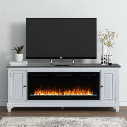 Fireplace TV Consoles - 417 80" Console With Fire FTS - White - Hornell Furniture Outlet