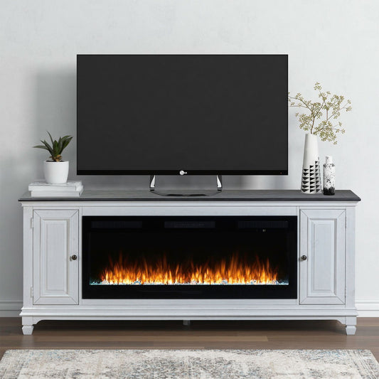 Fireplace TV Consoles - 417 80" Console With Fire FTS - White - Hornell Furniture Outlet